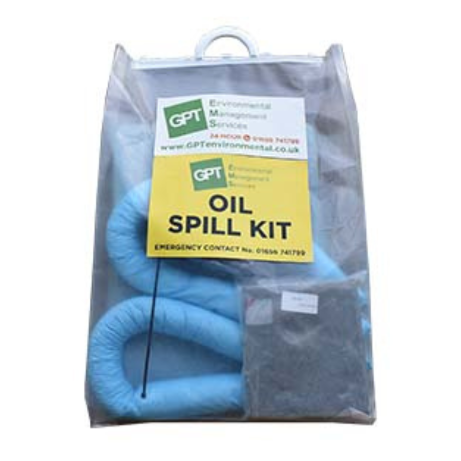 clear 20 litre mini bag spill kit with yellow label