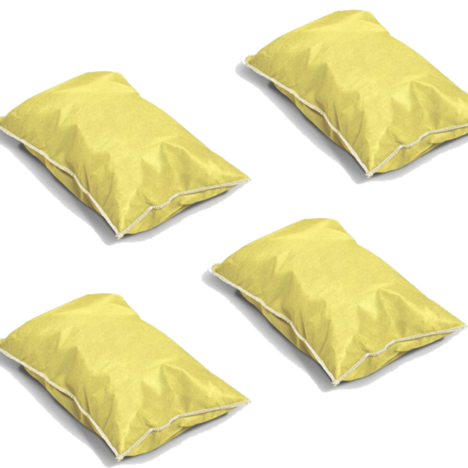 four yellow chemical absorbent cushions
