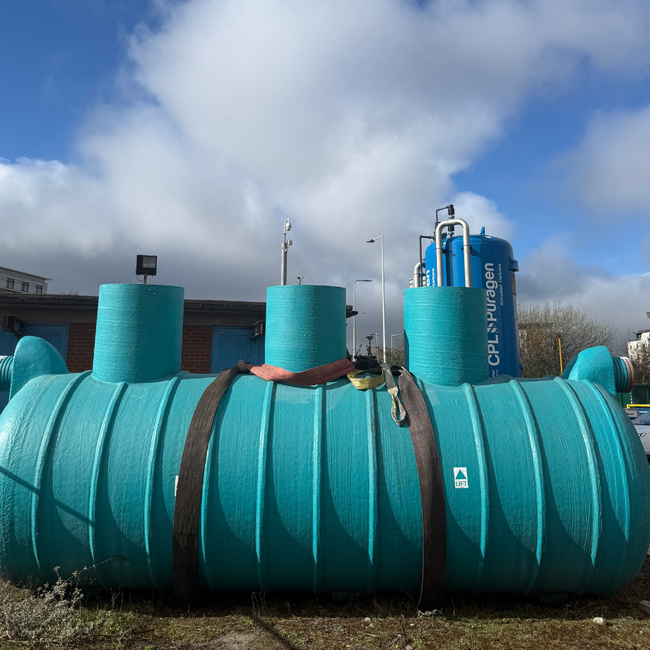 blue interceptor/separator ready to be installed