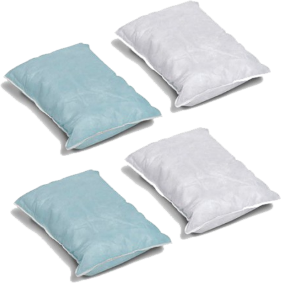 two blue and two white oil absorbent cushions