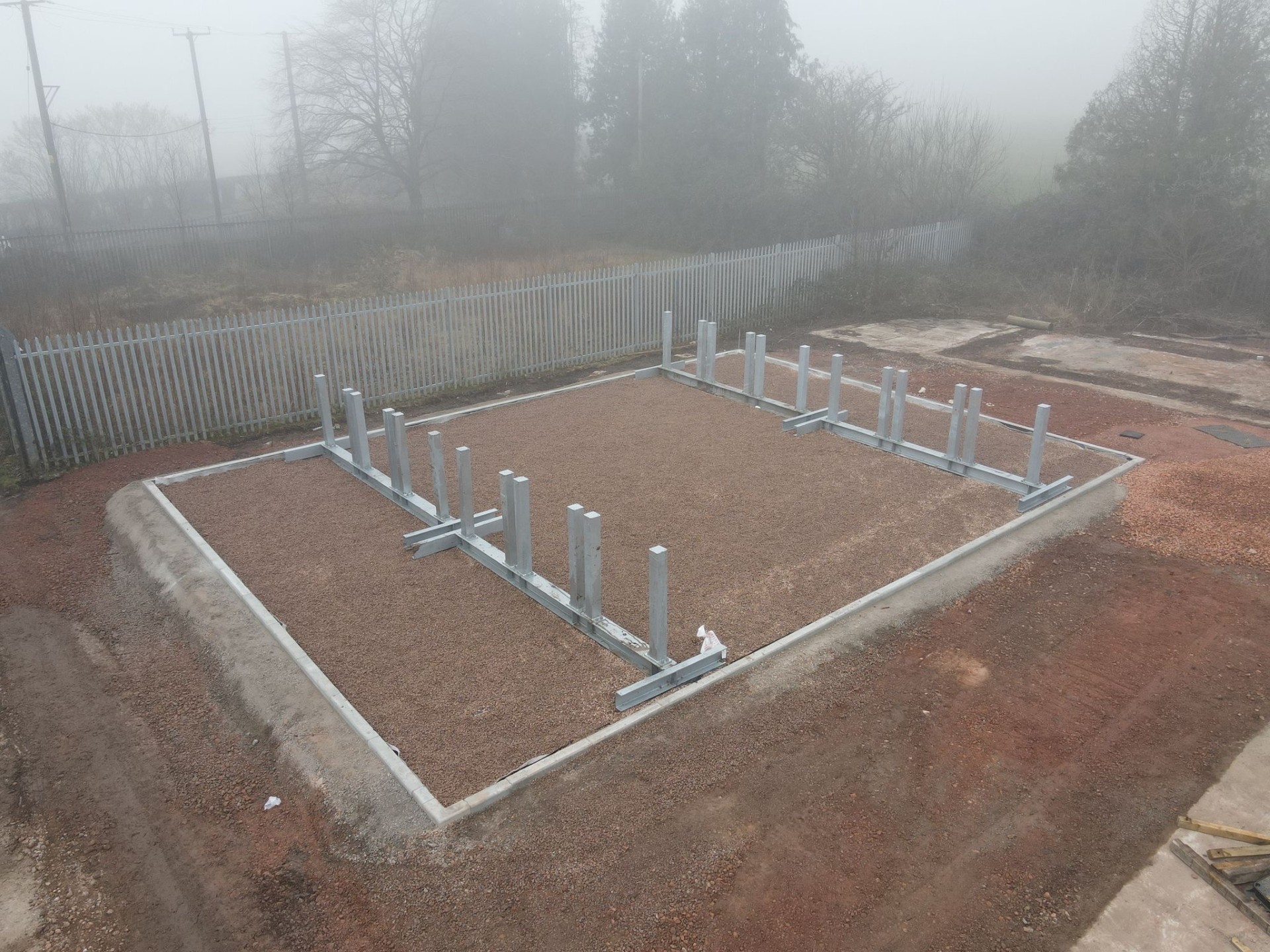 completed creosote pole storage area with stanchions